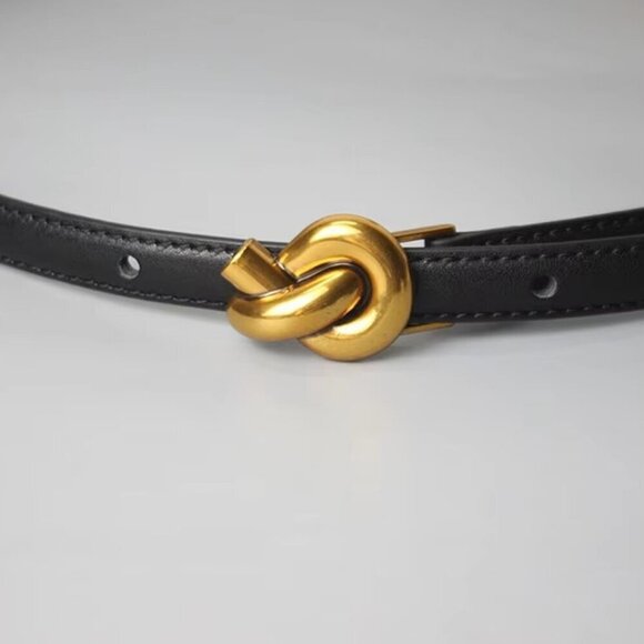 NWT 100% Genuine Leather Knot Buckle Black Waist Belt - Picture 6 of 8